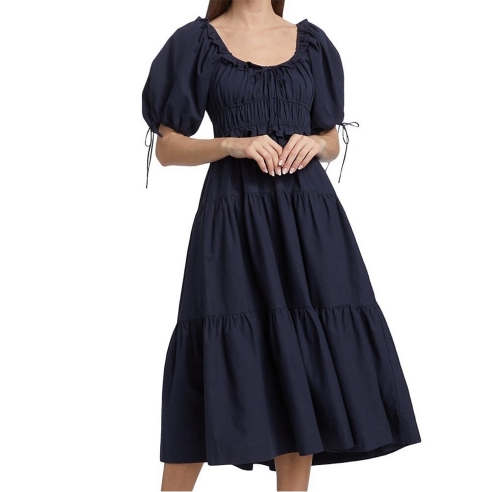 En saison puff sleeve tiered midi dress
